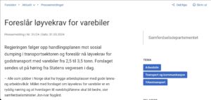 Skjermbilde av Regjeringens pressemelding